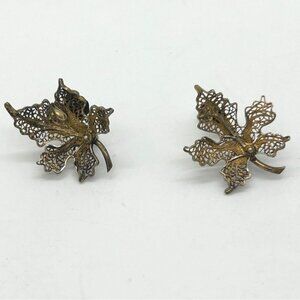 Art Deco Earrings Sterling Silver Gold-washed Filigree Leaf Made in Portugal